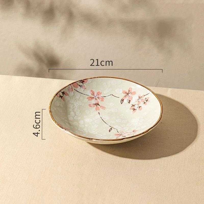 Farfurii Ceramice cu Flori în Stil Japonez, Restaurant High-End, Farfurie pentru Salată/Fructe, Farfurie pentru Cină pentru Acasă cu Mâncăruri Delicioase, Veselă Unică
