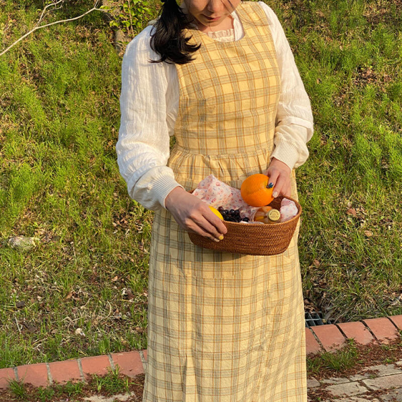 

Melan Tartan Cotton Jang Geum One-Piece Apron - Yellow Basic design (no pockets)