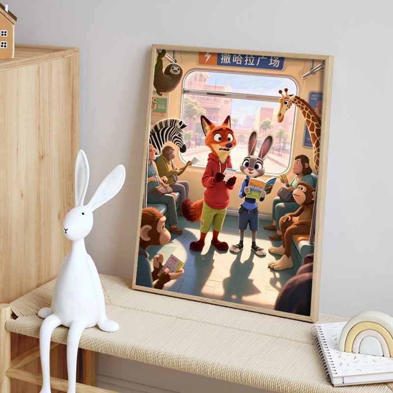 Disney 5D DIY Diamond Painting Zootopia Fan Art Illustration Full Round Diamond Mosaic Cartoon Cross Stitch Artwork for Home Decoration