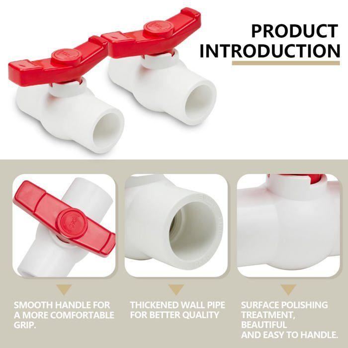 Lot de 2 robinets à bille PVC 25 mm - poignée 90°, arrêt et régulation (rouge), 5 bars