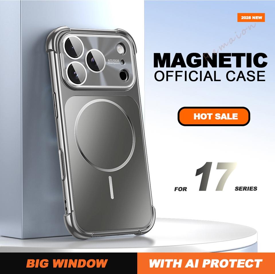 Magnetic Phone Case For iPhone 17 13 14 15 16 Pro Max Air Magsafe Official Big Windows Shockproof Protector Cover