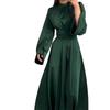 Waist Tie Solid Color Long Sleeve Long Dresses