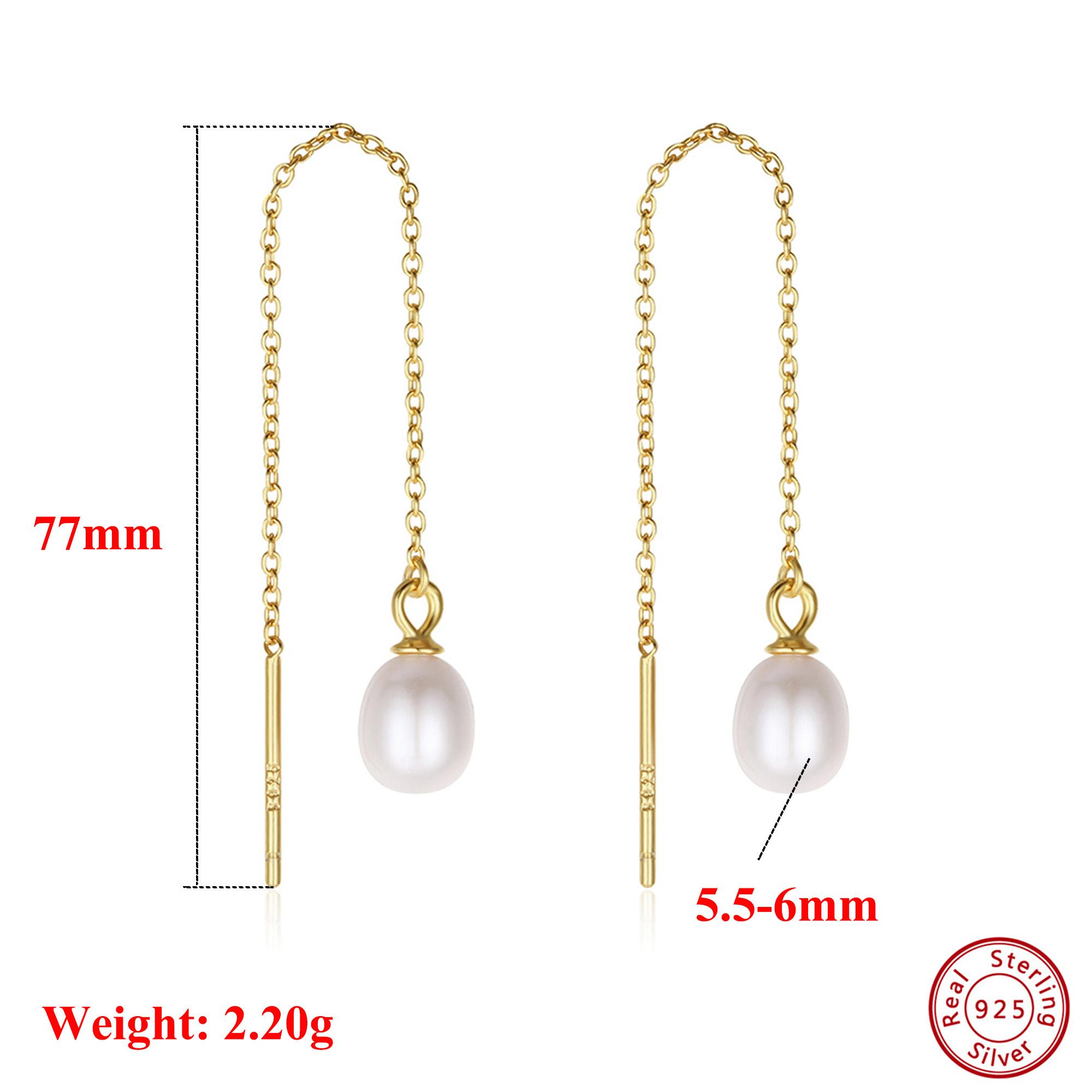 

EFFIE QUEEN S925 Silver 14k Gold Threaded Pearl Dangle Earrings Natural Jewelry for Women Wedding Party Ear Accessory Gift GPE07