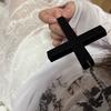 Women Men Vintage Black White Hip Hop Y2k Necklace New Cool Punk Gothic Wood Cross Pendant Necklace Fashion Party Jewelry Gifts