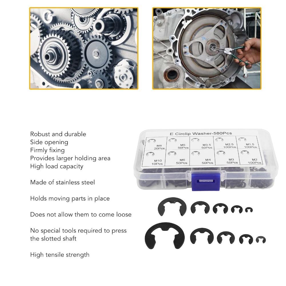 580pcs M1.5-M10 Circlip Washer Assortment Manganese Steel Retaining Rings Machinery