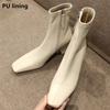 Fashion 2025 Autumn Winter Thick Heel Shoes Fashion Women Ankle Boots Sexy Square Toe Yarn Elastic Socks Boots Zip Boot Size 33-40 Black