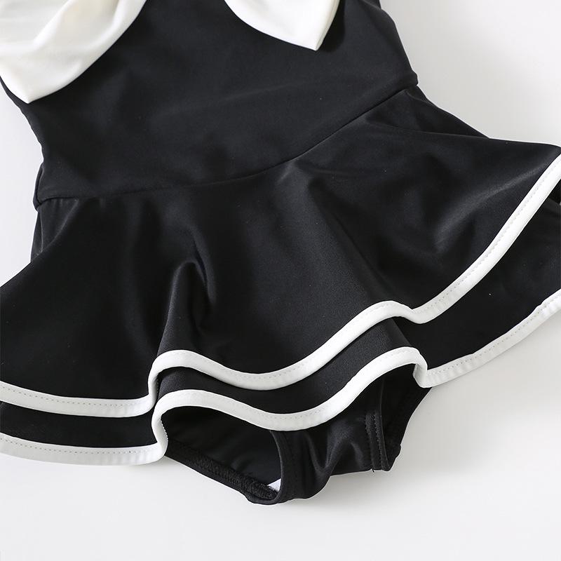 Children's Bowknot One-Piece Swimsuit & Swim Cap – Quick-Drying Dress Style for Toddler Girls