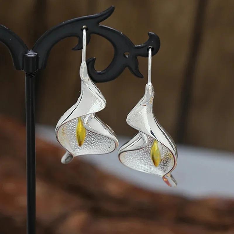 Exquisite Blooming Flower Hook Earrings Simple Accessories Gold Silver Color Plant Dangle Earrings for Women Jewelry