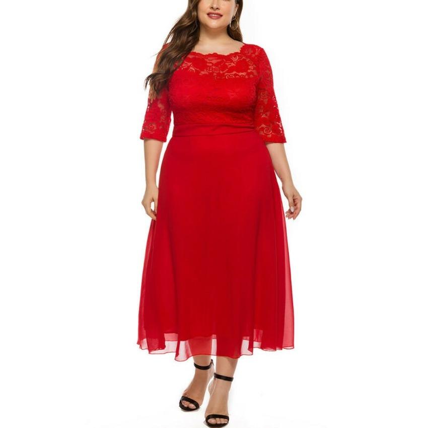 Plus Size Manga Larga Slim Midi Vestido Rojo Formal Camisa-Vestido de Fiesta  Túnica comprar a buen precio — entrega gratuita, reseñas reales con fotos —  Joom