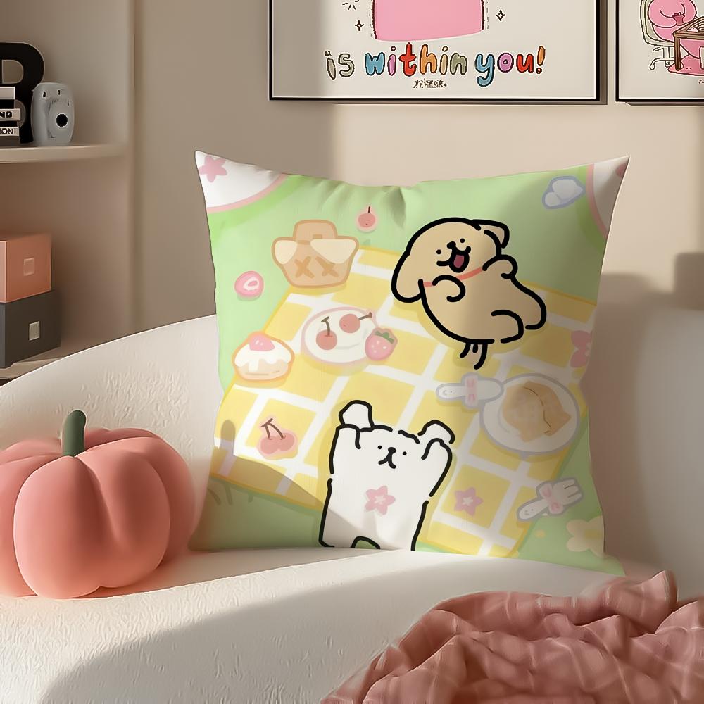 Cute Tiny Korean Character MMaltese Cushion Cover Pillowcase Short Plush Invisible Zipper Room Sofa Cushion Cover