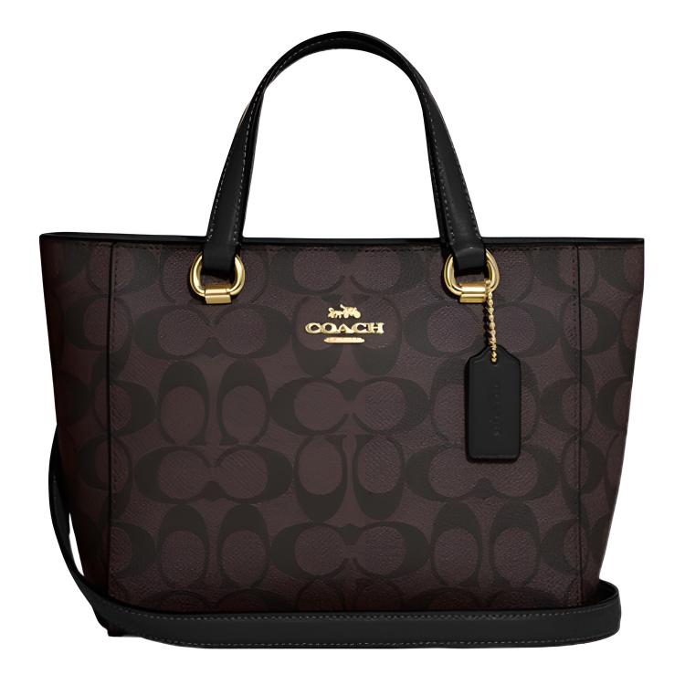 New COACH Alice Iconic Coated Canvas With Smooth Leather Shoulder Bag, Crossbody Bag, Handbag Small Women's Brown & Black CA613-IMAA8