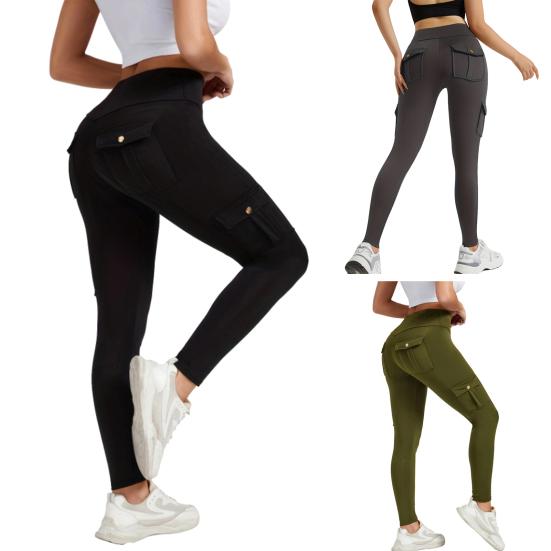 Yousheng Women High Waist Cargo Leggings with Pockets Tummy Control Hip Lifting Yoga Workout Tight Pants Stretch Body Shaping Skinny Trousers