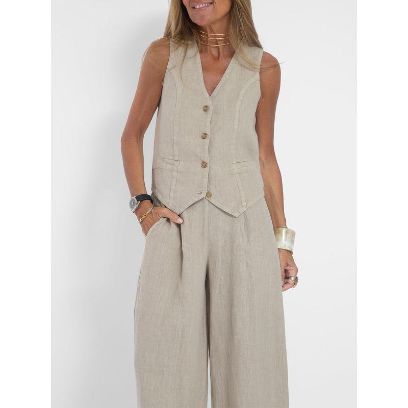 Sleeveless Casual Suit2024 Women New Arrival Fashion Vest Pants Patchwork Sleeveless Casual Suit