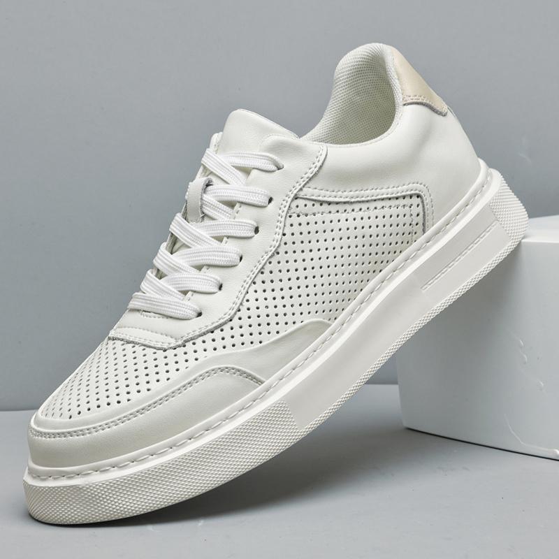 

Fashion Punching Leather Casual Board Shoes Convenient Perforated Breathable Holes Men Low Leather Oxford Shoes 2025 Summer Men Sneakers 45 белый