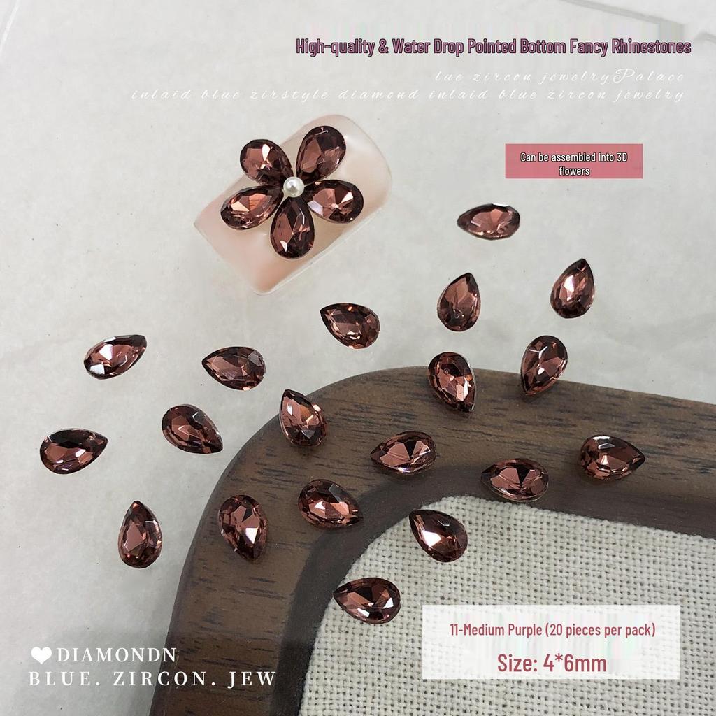 Champagne Pink Rhinestone Flower Nail Art Decorations: Sparkly, Colorful, Five-Petal Design with Pointed Back