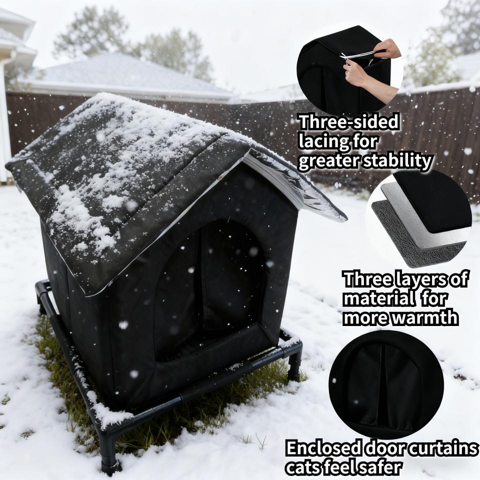 Outdoor Cat Shelter Heated Cat House Waterproof Insulated with Elevated Base Feral Cats Shelter Street House In Winter Yard