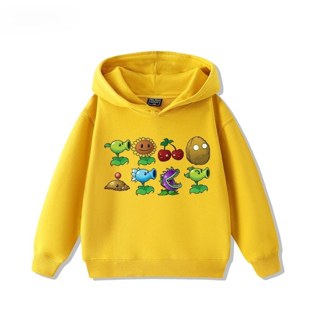 2025 Autumn/Winter New Children's Long Sleeve Top Plant Wars Zombie Printed Street Fashion Boys and Girls Hooded Sports Shirt