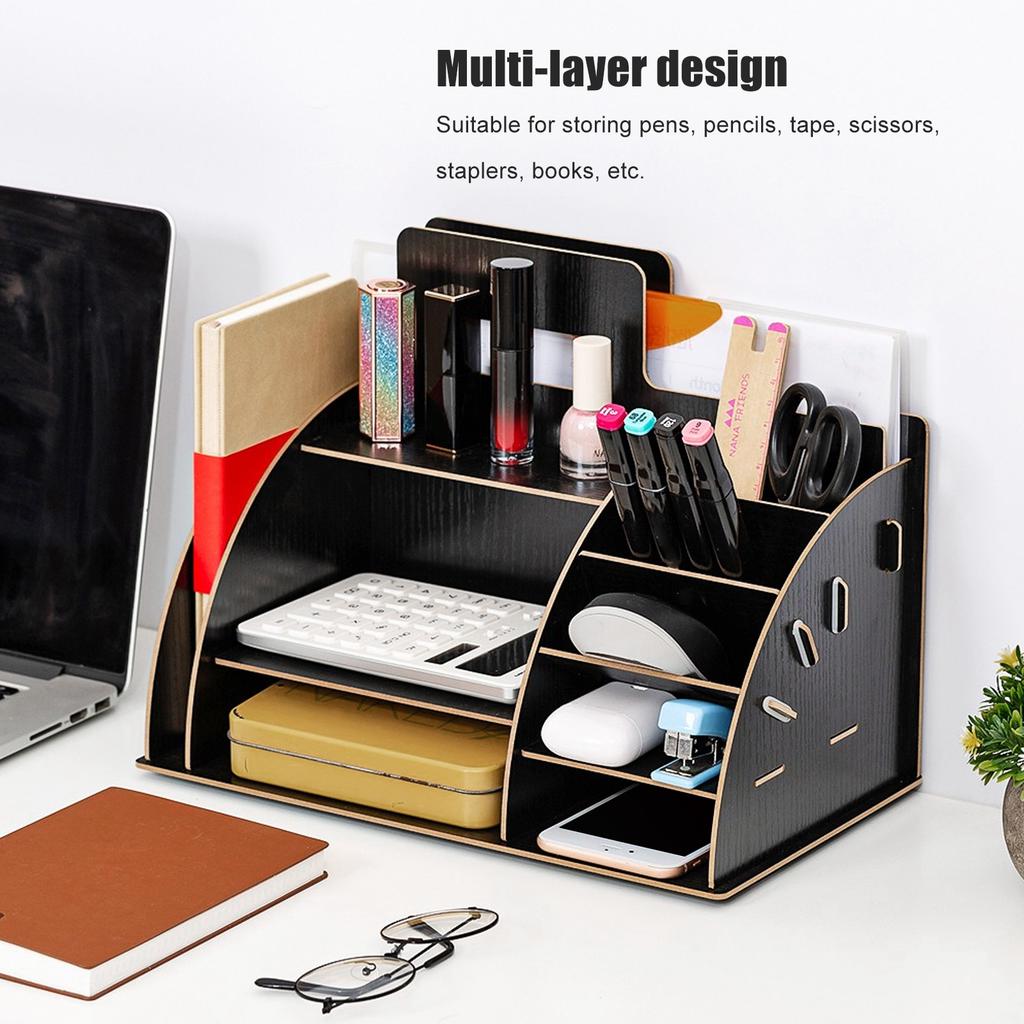 Wood Desktop Innovative Cosmetics Stationery Storage Rack for