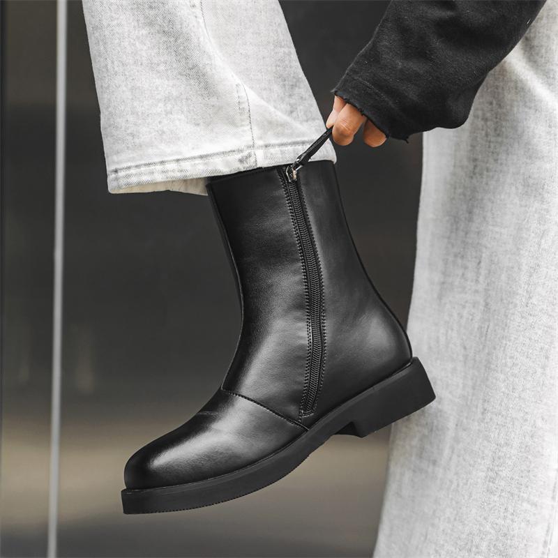 Fashion Autumn and winter men's long boots Black Versatile British style Daily business and office Outdoor Fashion Party warm shoes New