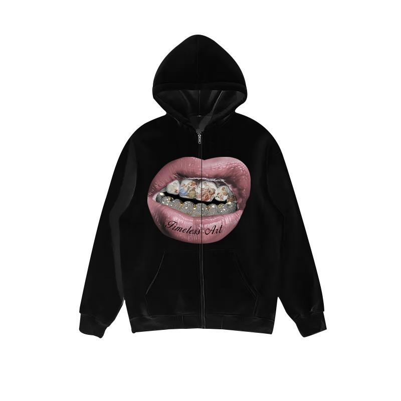 High Street Y2K Hooded Sweatshirt Aesthetics Graphic Print Grunge Goth Oversized Hip Hop Hoodie Sweatshirt Vintage Punk Pullover