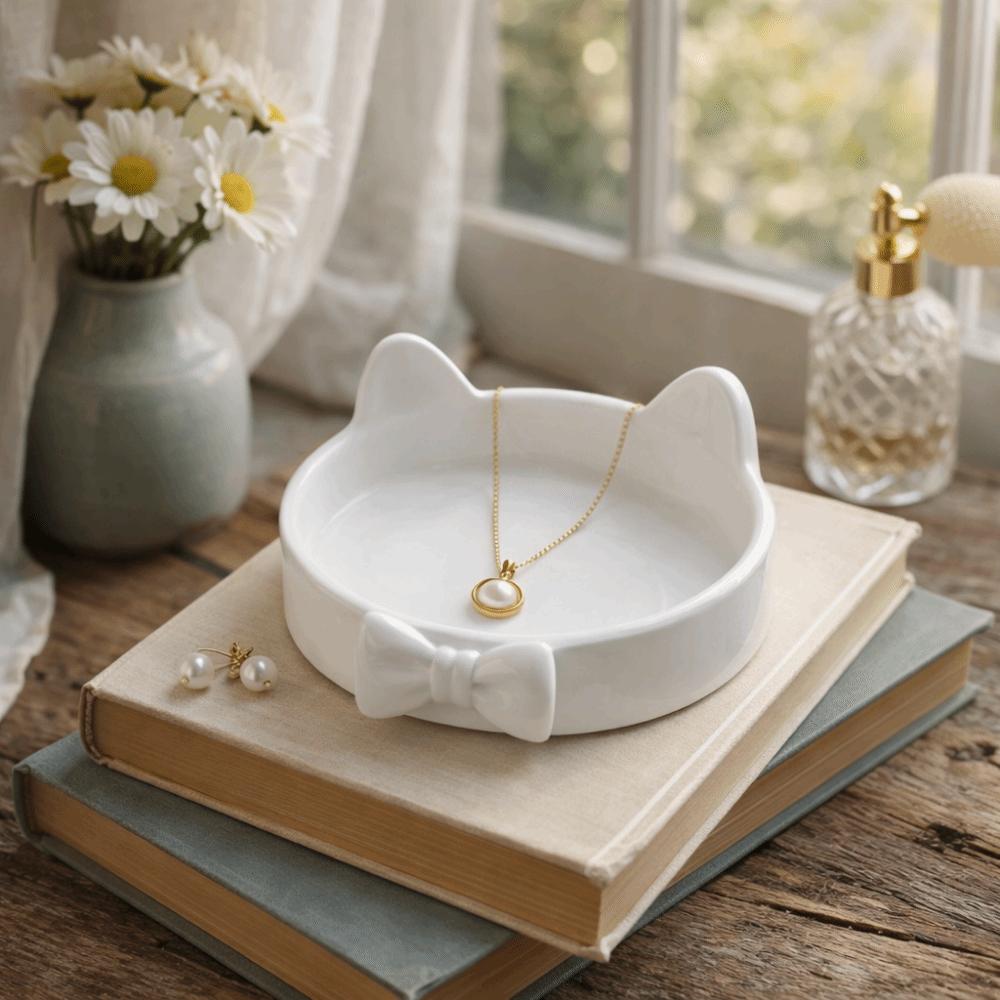 Paw Print-Like Base Bow Jewelry Plate 3D Printed Jewelry Organizer Home Decor