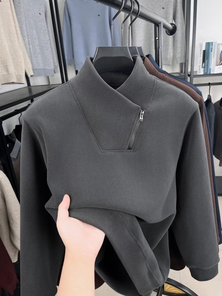 Men's Double-Sided Sherpa Fleece Hoodie, Half-Zip Stand Collar, Thickened and Warm Pullover Base Layer