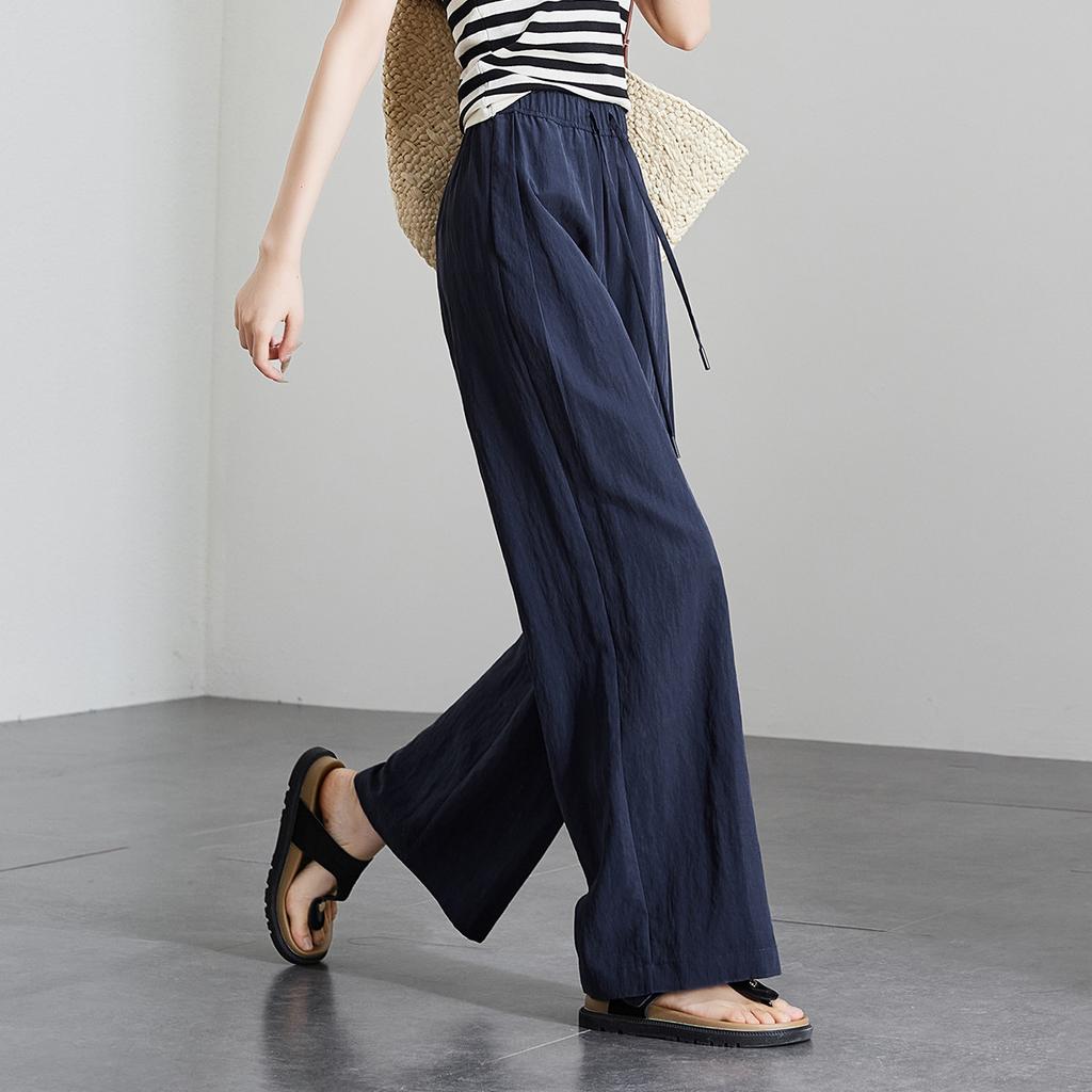 Elastic Waist Tie Thin Wide Leg Pants for Women In Summer 2025, Fashionable, Loose and Versatile, Slimming and Floor Hugging Pants