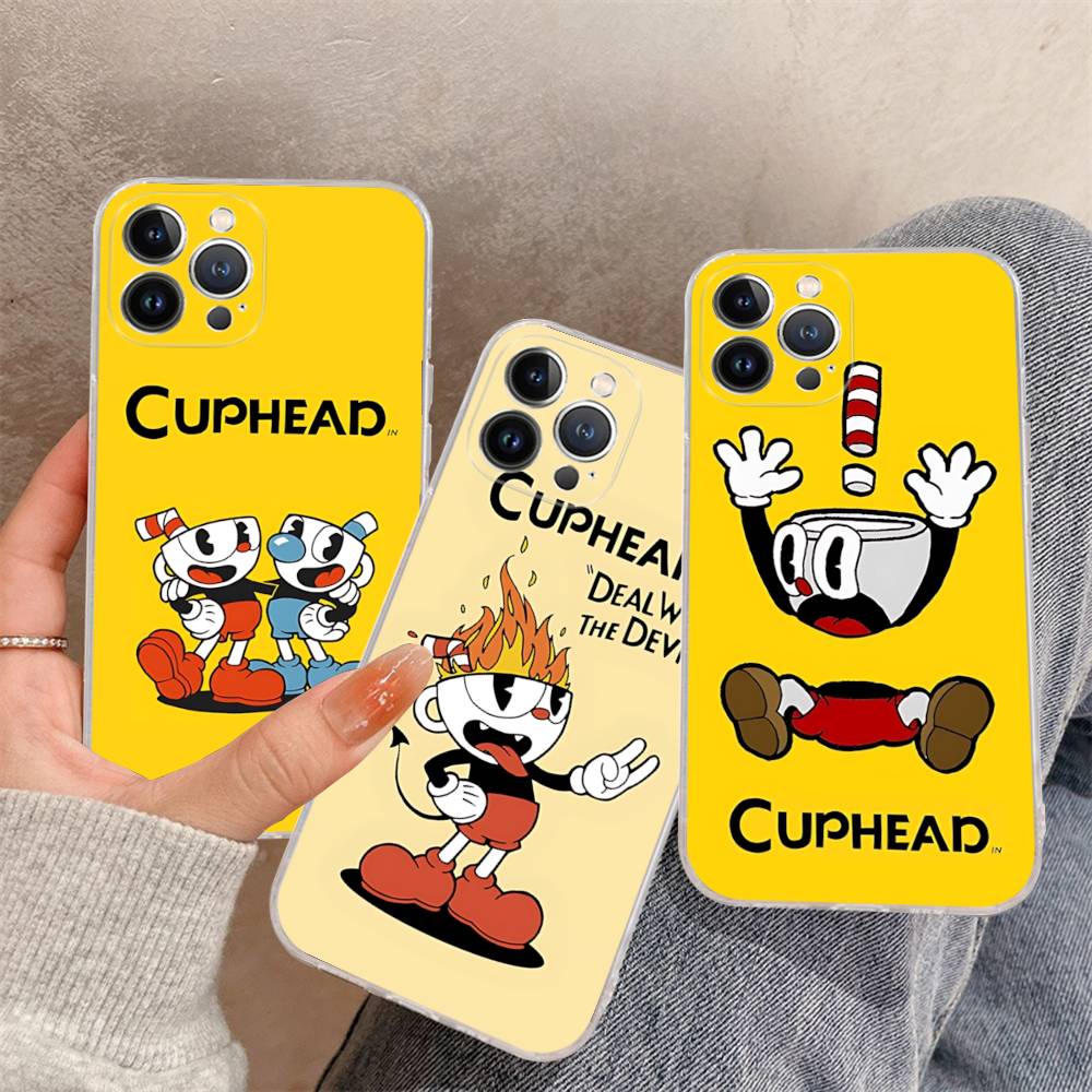Comedy Animation C-Cuphead Cartoon Transparent Soft Phone Case For IPhone 15 12 14 16 17 13 Plus 11 Pro Max 13 Pro