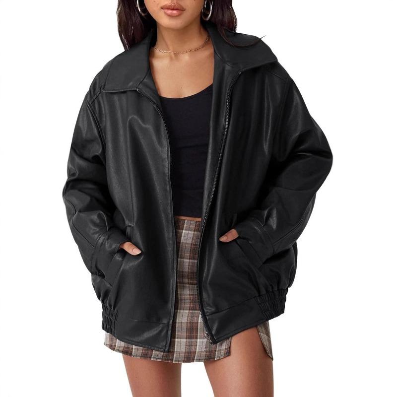 New women's large motorcycle leather jacket autumn and winter fashion loose long-sleeved motorcycle jacket