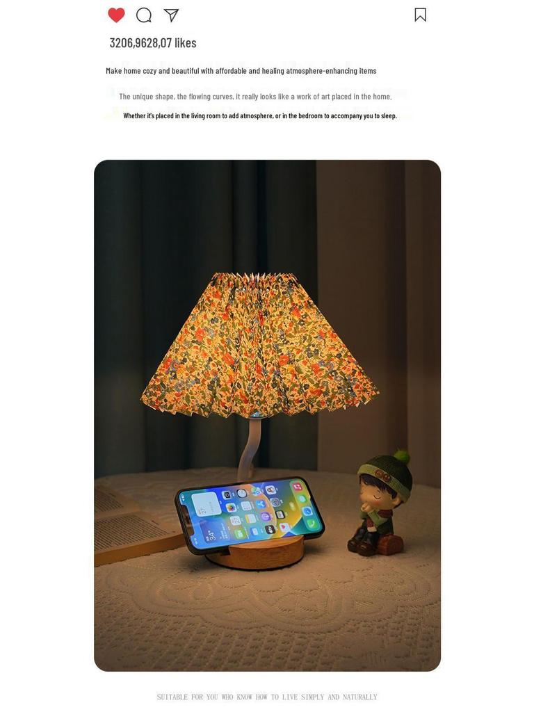 Multifunctional Pleated Bedside Table Lamp with Storage & Remote-Control Night Light