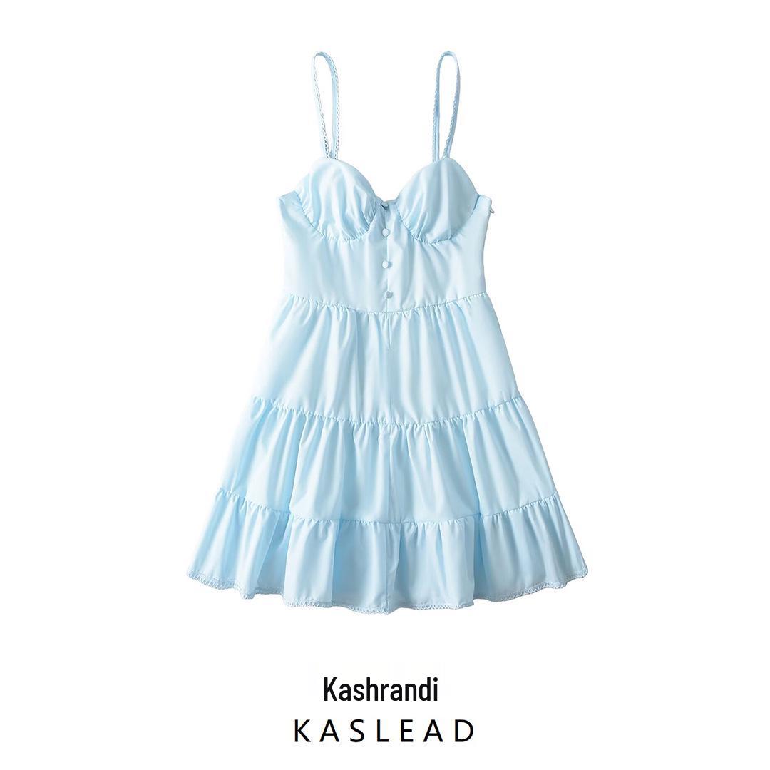 

Spring 2025 European & American Fashion Lace Waist-Hugging Dress Small світло-синій колір