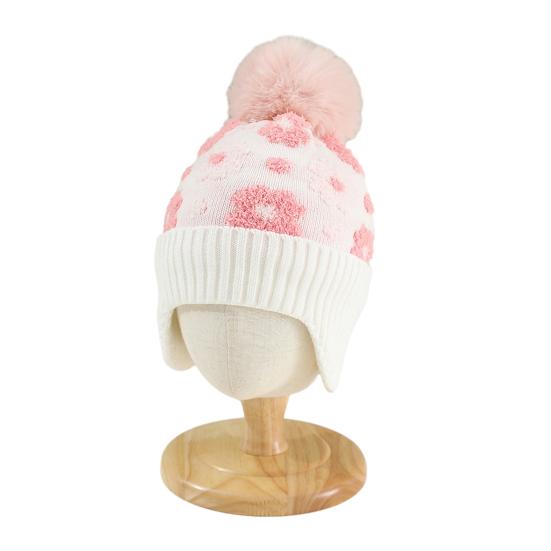

Детская шерстяная шапка с меховым помпоном, украшениями в виде маленьких цветочков, защитой ушей, утолщенной плюшевой подкладкой, вязаная шапка белый