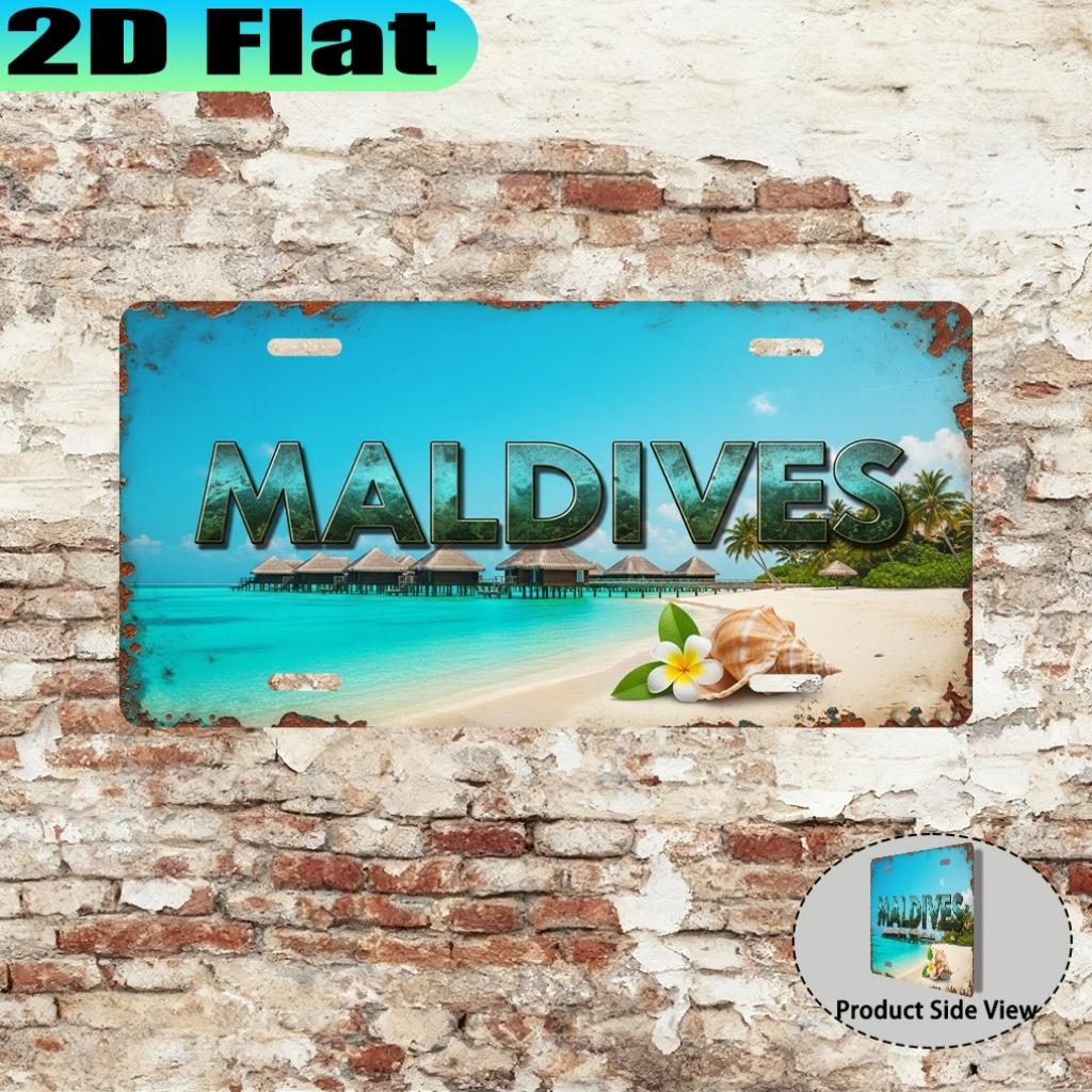 

Maldives Tropical Beach Paradise D Flat Printing License Plate Style Metal Tin Sign Exotic Island Themed Decorative Aluminum S 15x30cm(5.9x7.8inch)