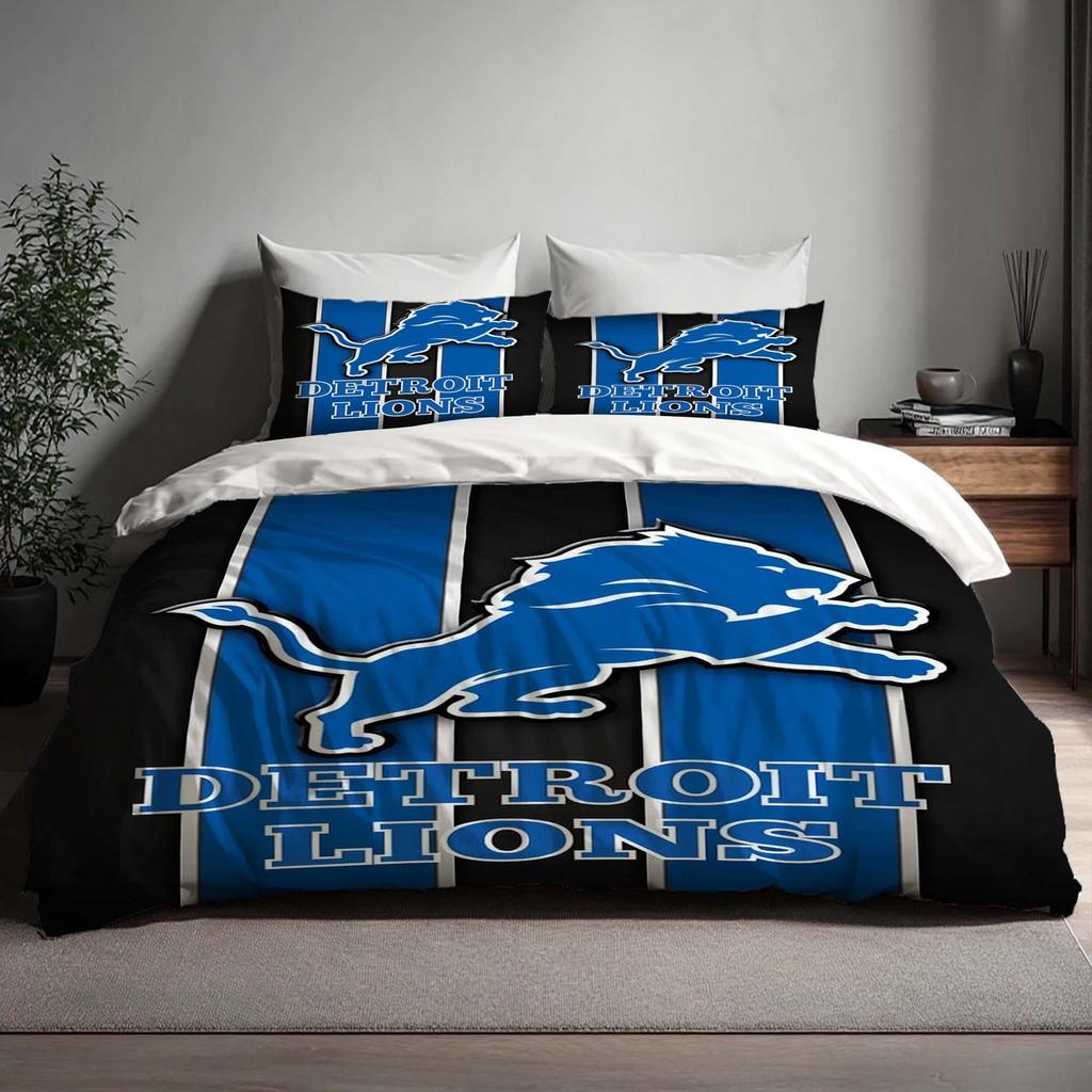 Handmade Detroit Lions Duvet Cover Three Bedding Set Custom Name Birthday Bedding Quilt Cover Christmas Halloween Gift Back to School.