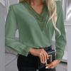 V-neck Chiffon Lace Hollow Loose Western Style Small Shirt Top Women, Autumn New Products Women's Fashion Temperament Long-sleeved Shirt