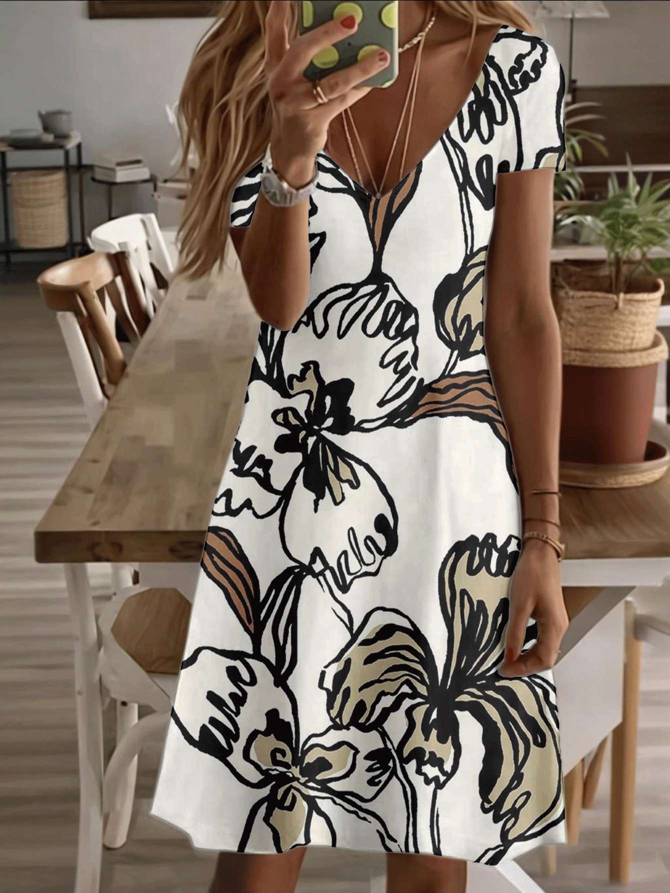 

Vneck shortsleeve midi dress abstract floral print elegant women’s dress 3D premium printing durable soft fabric breathable casual fashion style for s 2XL дубильная кора