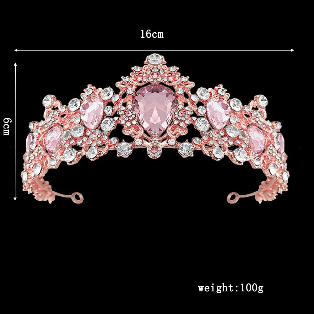 Tiaras Wedding Crown Bridal Hair Accessories Luxury Baroque Crystal Pink Queen Crown Women Adult Gift Party Hair Jewelry