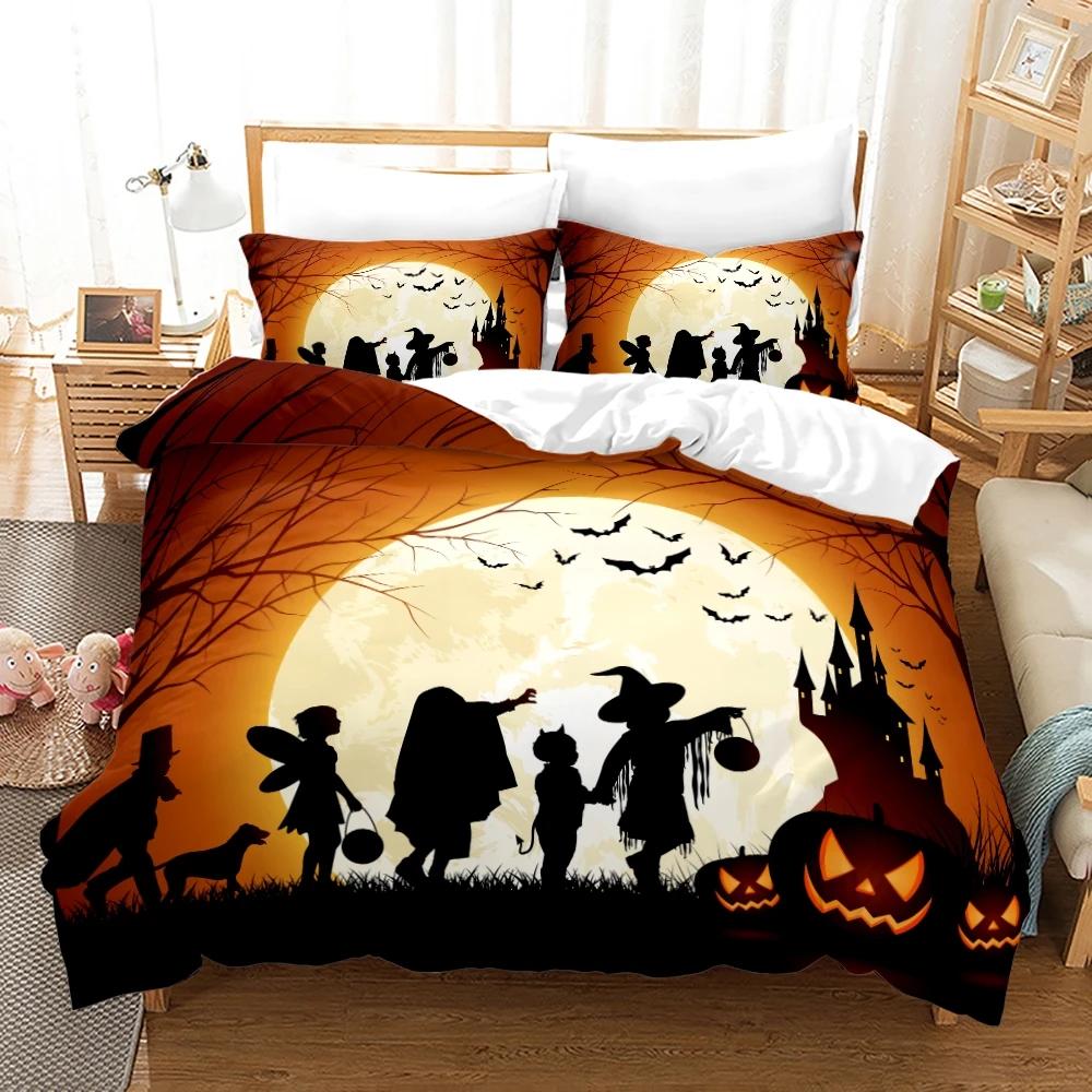 

Popular Halloween Pumpkin Lamp Printed Duvet Cover Set Pillowcases Cartoon 3d Bedding Set Bedclothes Twin Full Queen King Size 135x200cm