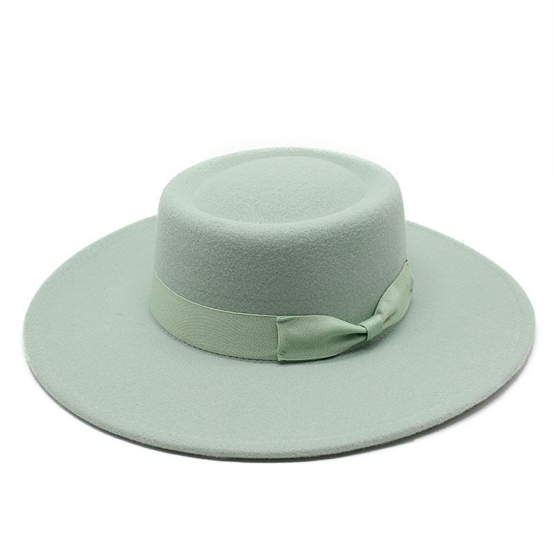 New British elegant ring-shaped concave flat-top wool.cm top hat men's and women's fashion flat-top woolen top hat