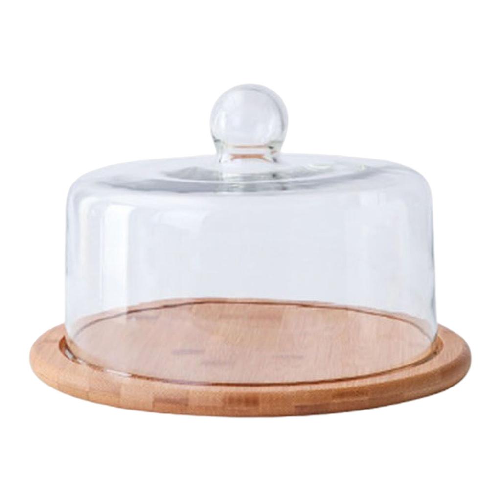 Multifunctional Wooden Glass Transparent Cake Stand With Dome Rotating Cake Stand For Weddings Party Cake Fruit Dessert Plate