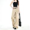 Spring Summer Stylish Cargo Design Milk Tea Tone Relaxed Wide Leg Fashion Denim Pants For Ladies Casual Pants Oversize Denim Trousers