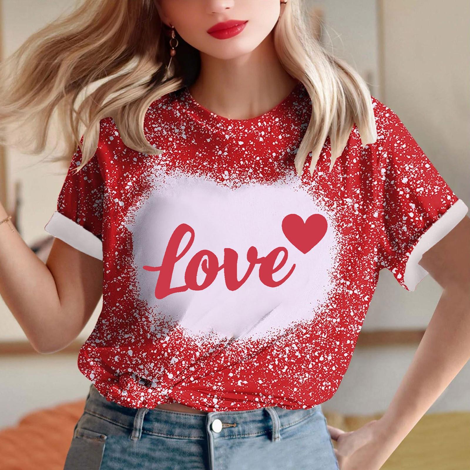 

Женская свободная футболка с круглым вырезом и принтом ко Дню святого Валентина с короткими рукавами L