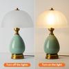 Vintage Keramik-Tischlampe mit plissiertem Glasschirm, Türkis & Gold Akzentlampe für Schlafzimmer, Wohnzimmer & Büro (Türkis-01)