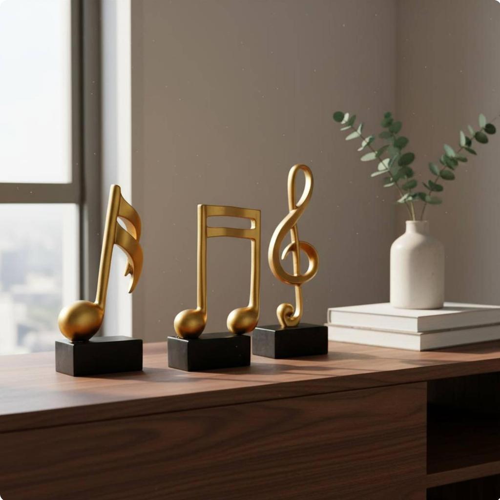 18 Pieces Music Note Statue Resin Figurine Gold Finish for Model Room