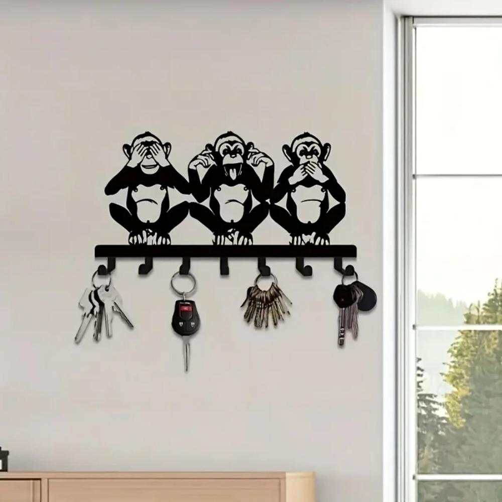 Metal Monkey Wall Hook Decor Key Holder Coat Hat Towel Rack Modern Natural Style Easy Install Black