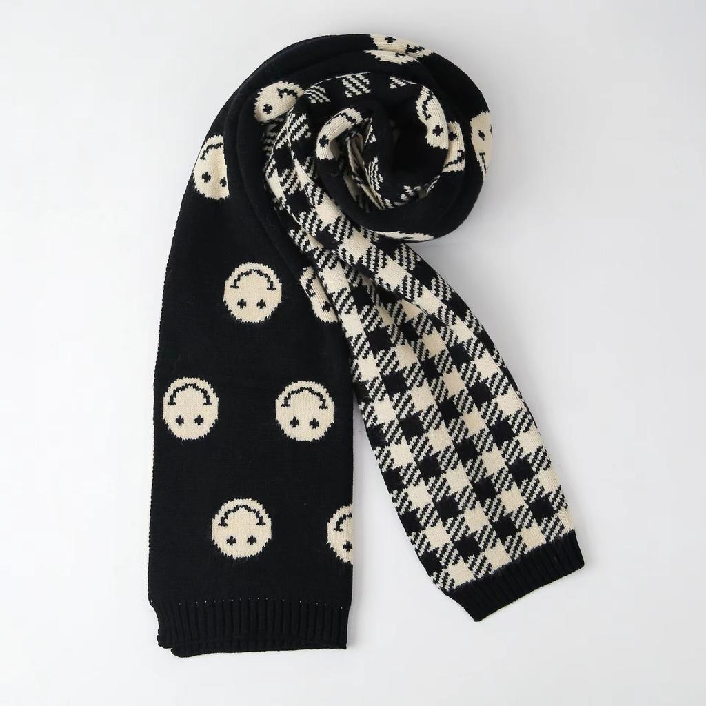 Smiley plaid knitted scarf women's winter new warm versatile thick wool scarf