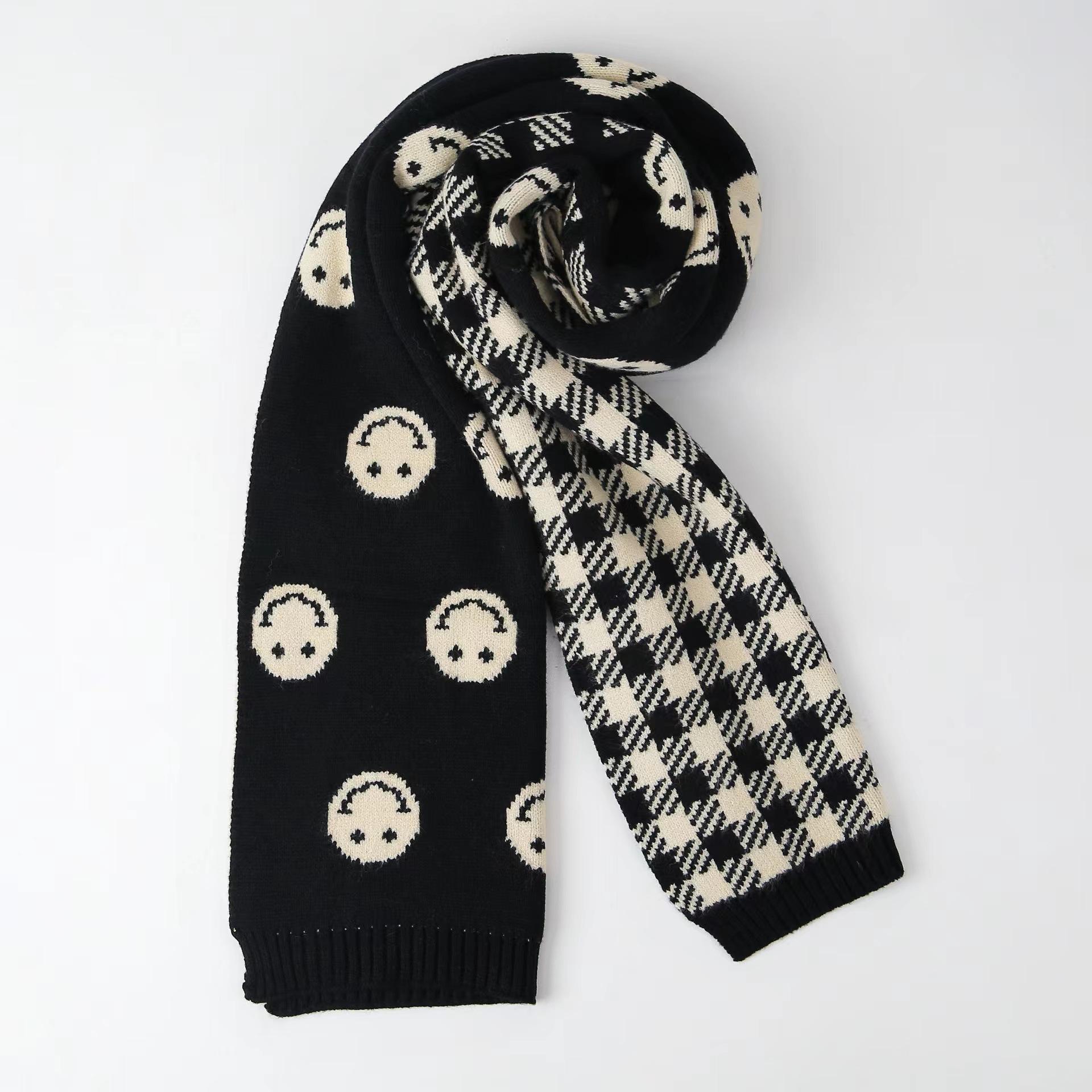 

Smiley plaid knitted scarf women s winter new warm versatile thick wool scarf