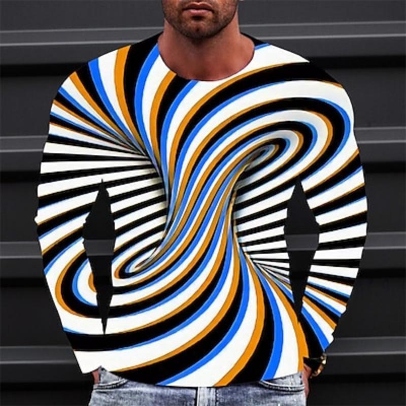 

Men s T Shirt Tee Graphic Optical Illusion Crew Neck Clothing Apparel 3D Print Outdoor Daily Long Sleeve Print Vintage Fashion Designer M