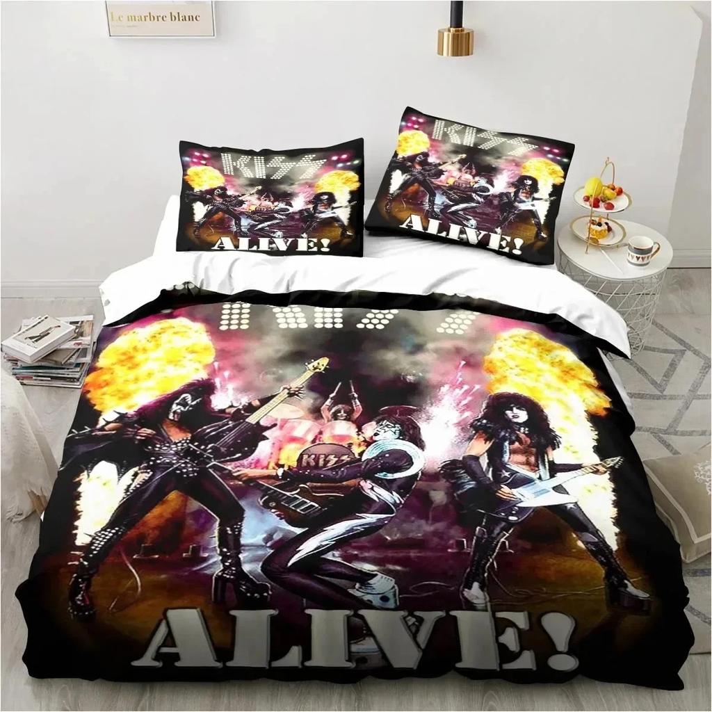 3D tlač Rock Band KISS Band Posteľná súprava Obliečka na posteľ Súprava na prikrývku Obliečka na vankúš Obliečka na posteľ King Queen Size Boys Obliečky pre dospelých