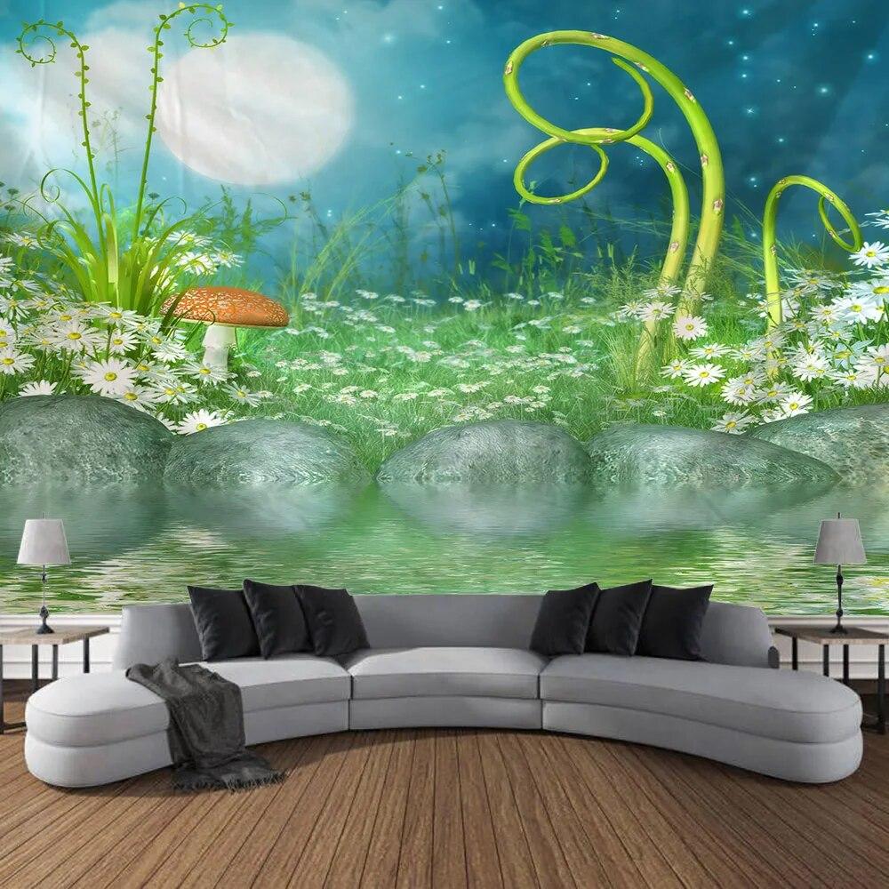 

Фантастический лес Грибной дом Гобелен Настенный художественный фон Стена Спальня Гостиная Украшение дома 100x75cm